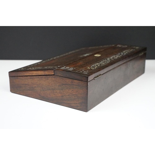 167 - 19th Century Victorian rosewood writing slope being inlaid with mother of pearl to the borders, open... 