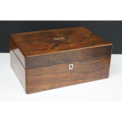 173A - Walnut box containing: an oak desk stand with two pressed glass inkwells, an Art Nouveau letter knif... 