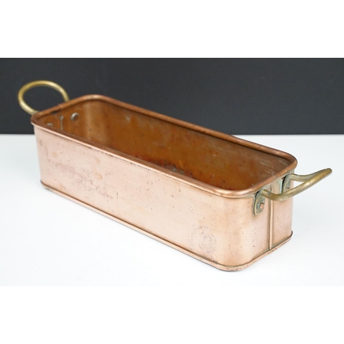 178 - Copper Rectangular Planter with rolled rim and two brass loop handles, 39cm long