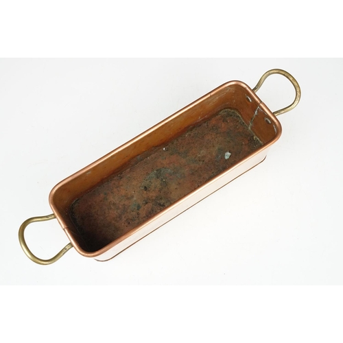 178 - Copper Rectangular Planter with rolled rim and two brass loop handles, 39cm long