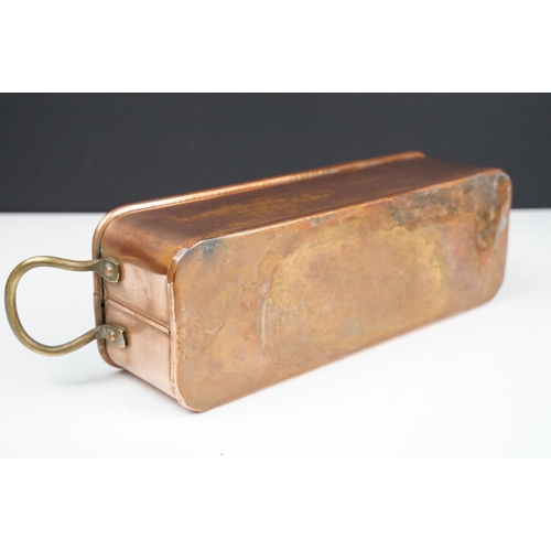 178 - Copper Rectangular Planter with rolled rim and two brass loop handles, 39cm long