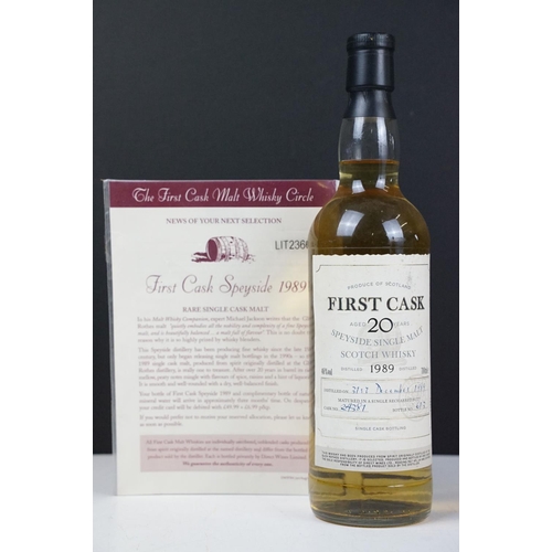 196 - First cask Glen Rothes Speyside 1989 rare single cask single malt scotch whisky. Aged 20 years Cask ... 