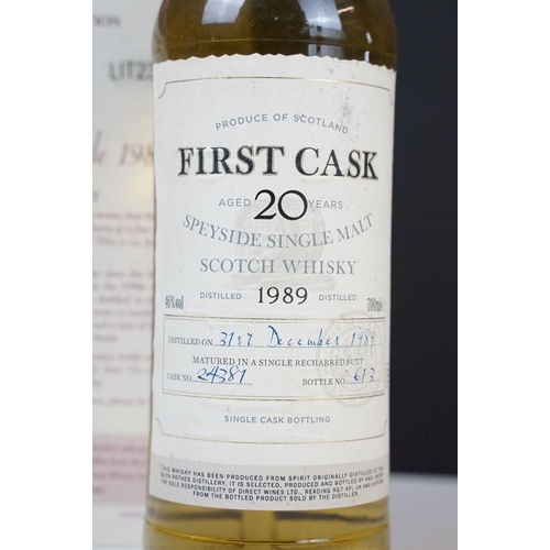 196 - First cask Glen Rothes Speyside 1989 rare single cask single malt scotch whisky. Aged 20 years Cask ... 