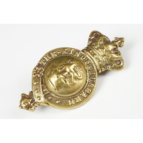 273 - A Victorian military 'The Kings Hussars' horse brass badge with twin light fixings to verso.