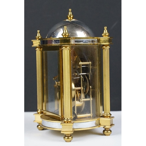 275 - 20th century Woodford brass chiming mantel clock of architectural form, with gilt chapter ring and b... 