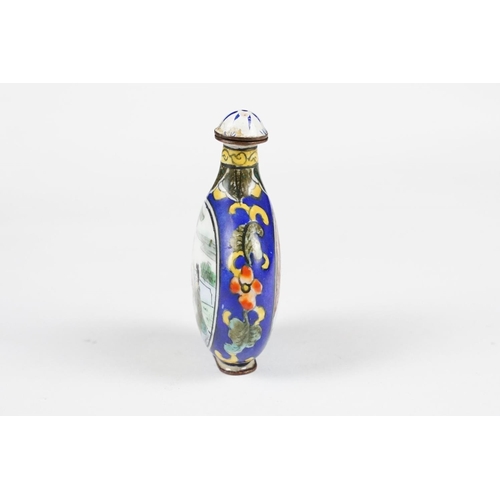 281 - Chinese Enamel on Copper Bottle decorated with panels of figures, approx 7cm high