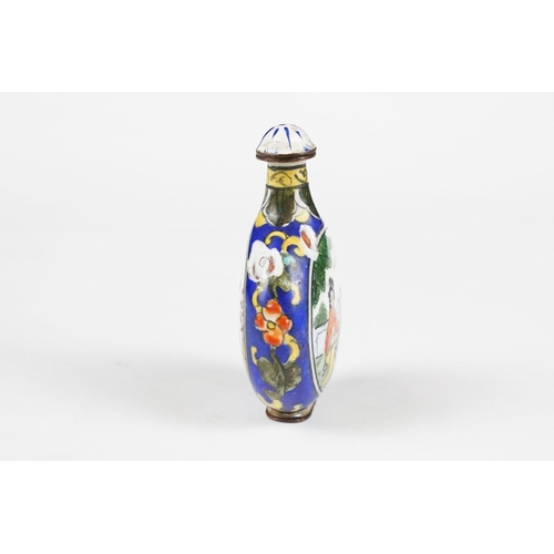 281 - Chinese Enamel on Copper Bottle decorated with panels of figures, approx 7cm high