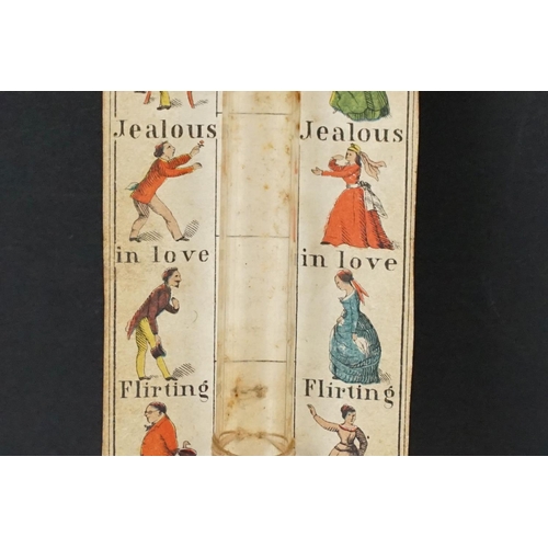 282 - 19th Century 'Matrimony Thermometer' on a coloured card depicting various personality types to inclu... 