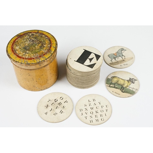 283 - Early 19th century picture alphabet, the discs with letters and hand coloured printed images to incl... 