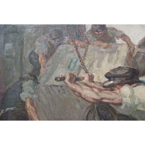 586 - Harold Dearden (British 1888 - 1962), workmen, oil on canvas, 50 x 61cm