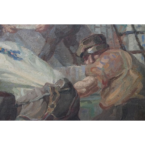 586 - Harold Dearden (British 1888 - 1962), workmen, oil on canvas, 50 x 61cm