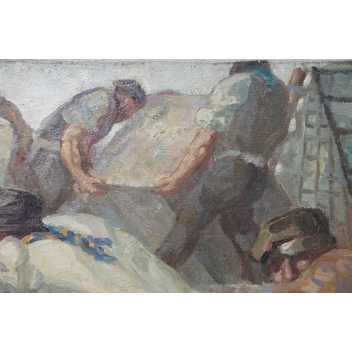 586 - Harold Dearden (British 1888 - 1962), workmen, oil on canvas, 50 x 61cm