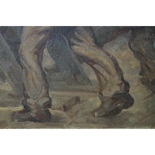 586 - Harold Dearden (British 1888 - 1962), workmen, oil on canvas, 50 x 61cm