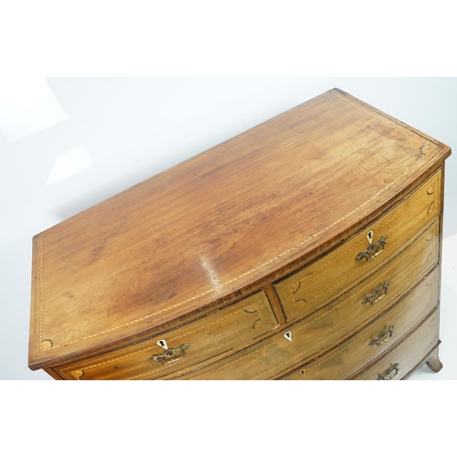 667 - Edwardian mahogany inlaid bowfront chest of 2 short and three long drawers, 107cm high x 108cm wide ... 