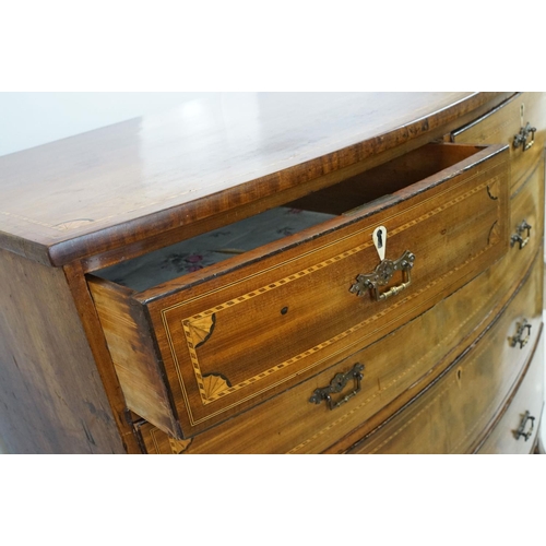 667 - Edwardian mahogany inlaid bowfront chest of 2 short and three long drawers, 107cm high x 108cm wide ... 