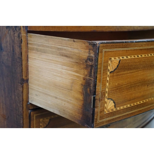 667 - Edwardian mahogany inlaid bowfront chest of 2 short and three long drawers, 107cm high x 108cm wide ... 