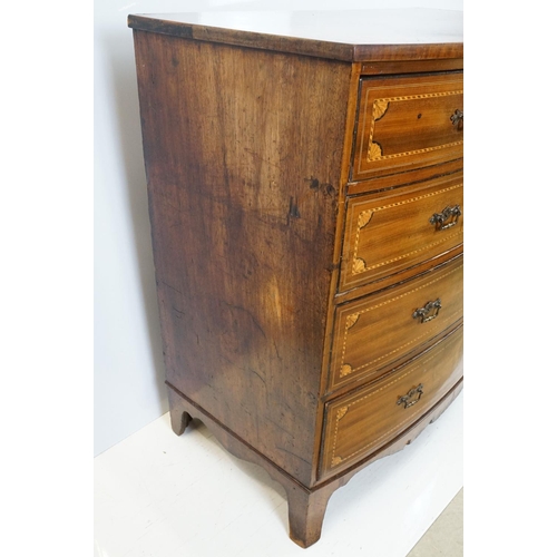 667 - Edwardian mahogany inlaid bowfront chest of 2 short and three long drawers, 107cm high x 108cm wide ... 