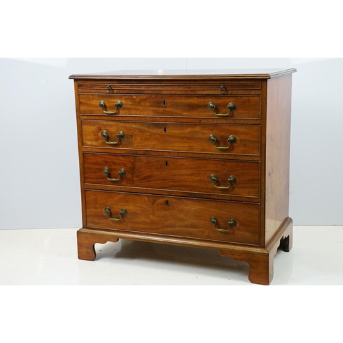 673 - 20th century mahogany chest of four long drawers with brushing slide, on bracket feet, 78cm high x 8... 