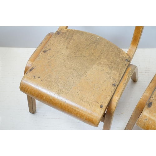 675 - Two mid century school desks and chairs, the desks - 71cm high x 60.5cm wide x 50.5cm deep