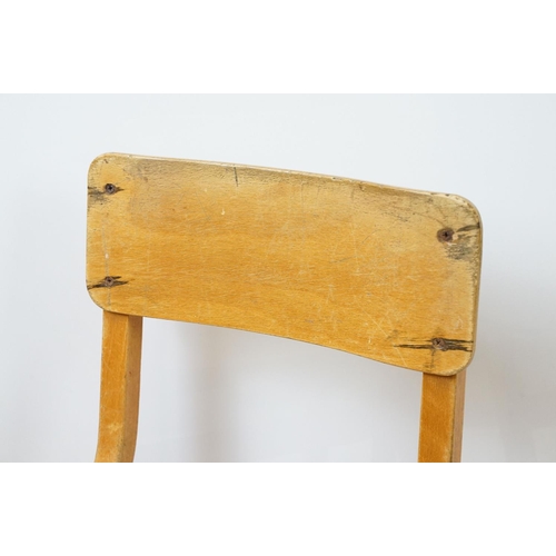 675 - Two mid century school desks and chairs, the desks - 71cm high x 60.5cm wide x 50.5cm deep