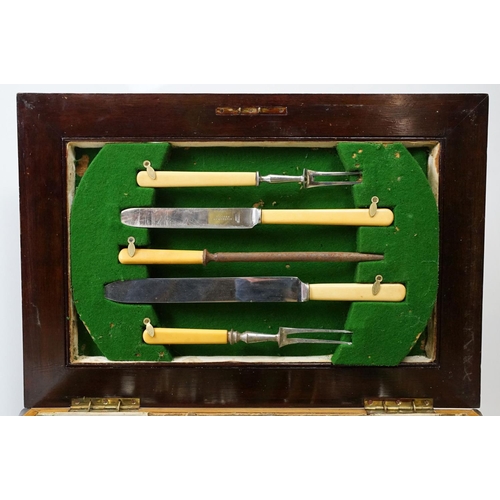 678 - Mahogany cased canteen of cutlery, containing a mixture of silver plated flatware, to include King's... 