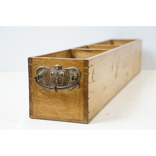 683 - Vintage pine cutlery and condiment box, 12.5cm high x 76cm wide x 13cm deep