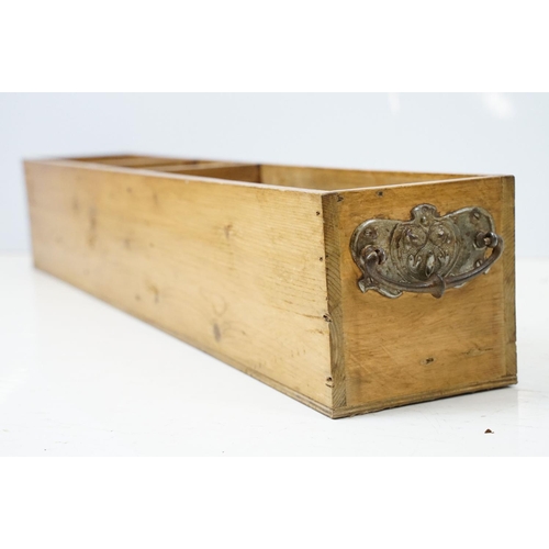 683 - Vintage pine cutlery and condiment box, 12.5cm high x 76cm wide x 13cm deep