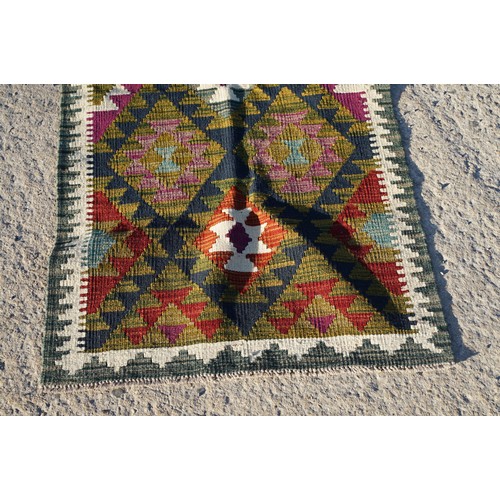 696 - Woollen hand knotted Maimana Kilim runner rug, 288cm x 75cm