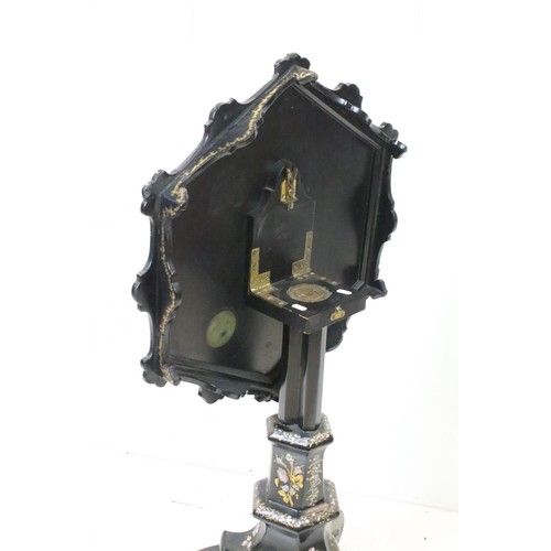 656 - Victorian Papier Mache Tilt Top Table, the shaped top with mother of pearl and gilt decoration havin... 