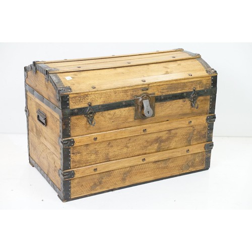 693 - Victorian pine dome top trunk, 54cm high x 76cm wide x 46cm deep