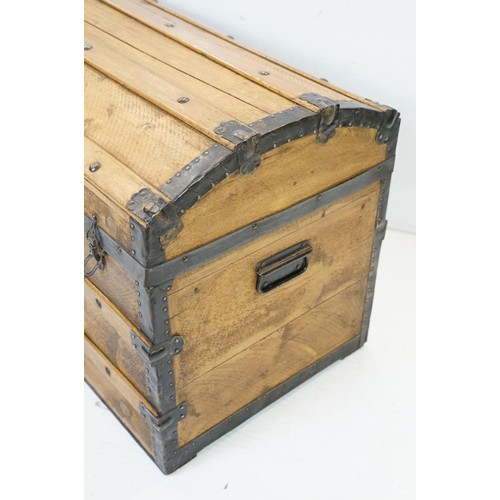 693 - Victorian pine dome top trunk, 54cm high x 76cm wide x 46cm deep