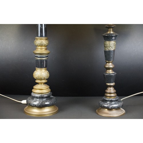 169A - Two black marble table lamps with brass mounts, the tallest 65cm high