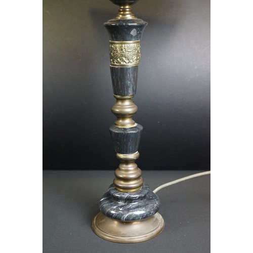 169A - Two black marble table lamps with brass mounts, the tallest 65cm high