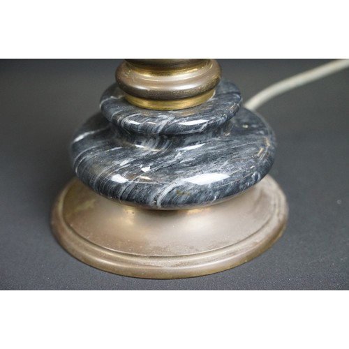 169A - Two black marble table lamps with brass mounts, the tallest 65cm high