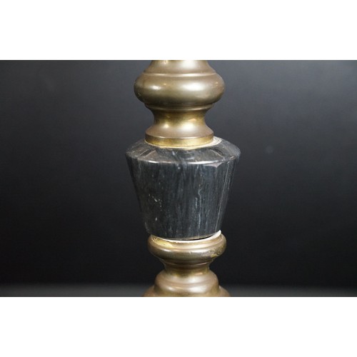 169A - Two black marble table lamps with brass mounts, the tallest 65cm high