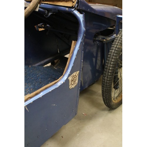 627A - Large petrol powered scratch built ride on car in the form of an MG, punch engine, metallic blue wit... 