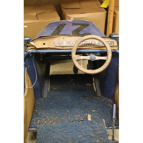 627A - Large petrol powered scratch built ride on car in the form of an MG, punch engine, metallic blue wit... 