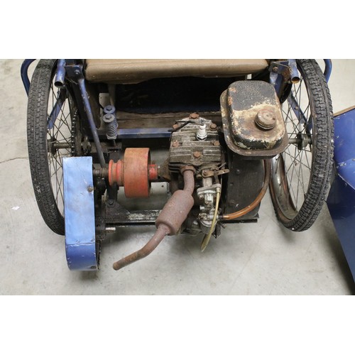 627A - Large petrol powered scratch built ride on car in the form of an MG, punch engine, metallic blue wit... 