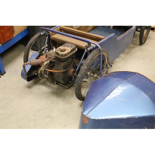 627A - Large petrol powered scratch built ride on car in the form of an MG, punch engine, metallic blue wit... 
