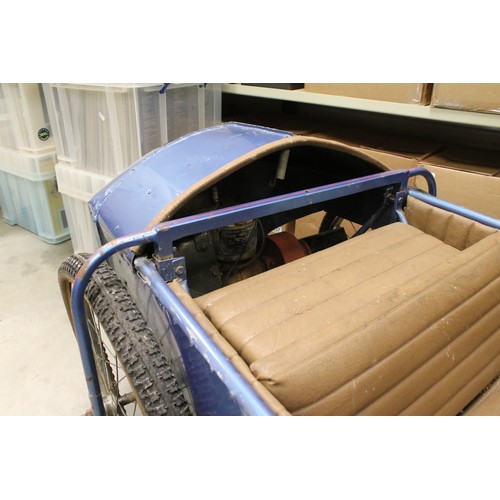 627A - Large petrol powered scratch built ride on car in the form of an MG, punch engine, metallic blue wit... 