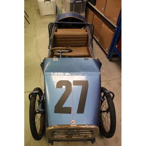 627A - Large petrol powered scratch built ride on car in the form of an MG, punch engine, metallic blue wit... 