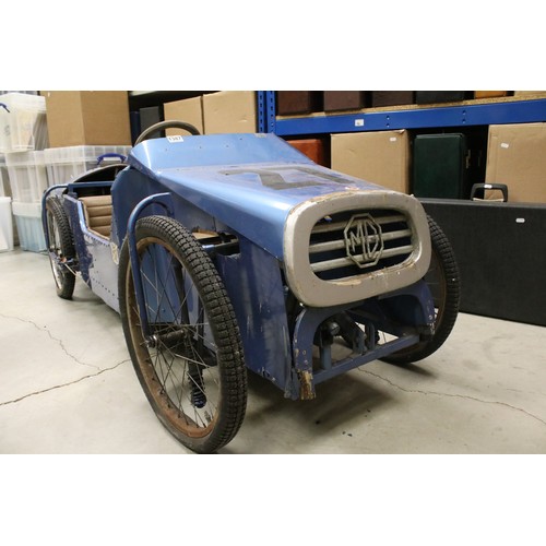 627A - Large petrol powered scratch built ride on car in the form of an MG, punch engine, metallic blue wit... 