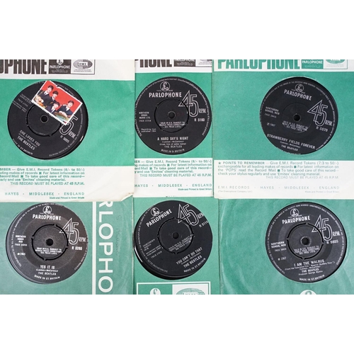 360 - Vinyl - 32 mainly original UK The Beatles 7” singles spanning their career, including solid centre p... 