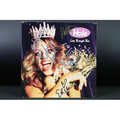 514 - Vinyl / Autographs - 2 albums and one 12” plus a signed promo sheet by Hole to include: signed promo... 