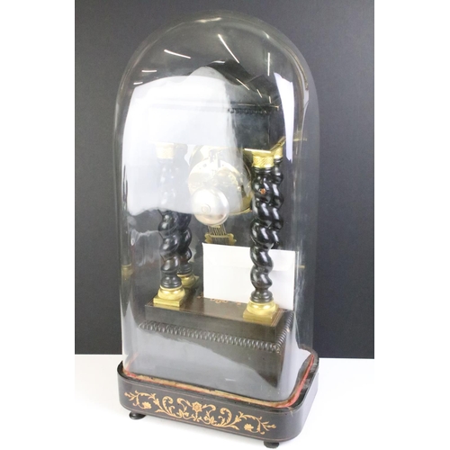 161 - French Empire Napoleon III pillar striking eight day mantel clock, the gilt metal & ebonised wood ca... 