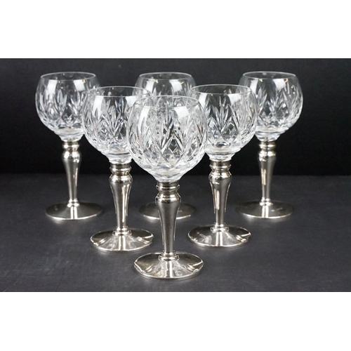 67 - A set of six fully hallmarked sterling silver and cut glass goblets by Mappin & Webb, approx 16cm ta... 