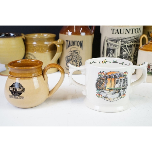 125 - Collection of cider bottles and mugs to include the Taunton cider company, Matthew Clarke, Coombes c... 