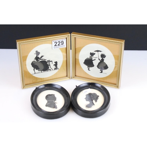 229 - Group of four small silhouette pictures to include two G.A. Andrews examples (approx 10cm diameter),... 