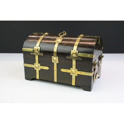 21 - 19th Century coromandel wood dome lid casket box with brass banding and silk lined interior. Complet... 