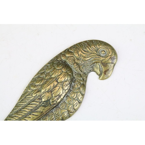 22 - Novelty cast brass letter opener in the form of a parrot, with feather detail, measures approx 20cm ... 